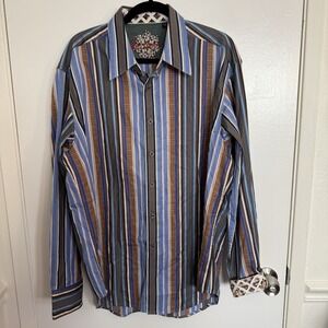 Robert Graham Men's Long Sleeve Dress Shirt Blue, Embroidered, Size XL